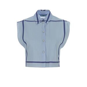 PRADA Striped Cotton Poplin Cropped Shirt Women CIELO Shirts
